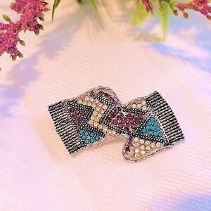 Vintage Silver Turquoise & Pink Rhinestone Brooch